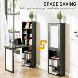 STILVORA Black Folding Desk with Storage & Writing Board - thumbnail 6