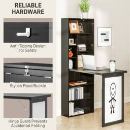 STILVORA Black Folding Desk with Storage & Writing Board - thumbnail 9