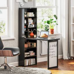 STILVORA Black Folding Desk with Storage & Writing Board - thumbnail 2