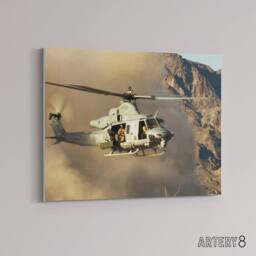 "Artery8 Military USA Marines Helicopter UH 1Y Venom Canvas Wall Art Print in Brown - Size: W18"" x H24""" - thumbnail 2