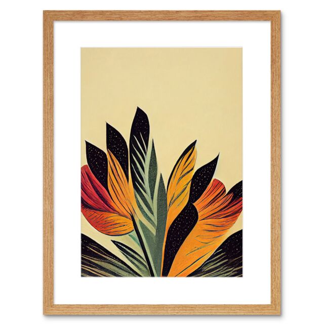 "Artery8 Wall Art Print Abstract Retro Art Nouveau Flowers in Bloom Black Gold Artwork Framed 9X7 Inch in Beige - Size: W7"" x H9""" - image 1