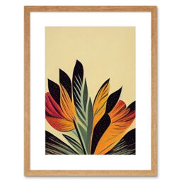 "Artery8 Wall Art Print Abstract Retro Art Nouveau Flowers in Bloom Black Gold Artwork Framed 9X7 Inch in Beige - Size: W7"" x H9""" - thumbnail 1