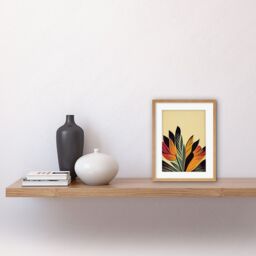 "Artery8 Wall Art Print Abstract Retro Art Nouveau Flowers in Bloom Black Gold Artwork Framed 9X7 Inch in Beige - Size: W7"" x H9""" - thumbnail 2