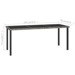 Berkfield Home Garden Dining Table Grey 180x70x73 cm Poly Rattan - Size: 180 x 70 x 73 cm - thumbnail 5