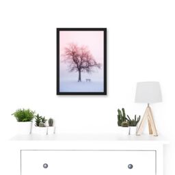 Artery8 Winter Landscape Snow Lone Tree Bench Foggy Sunrise Photo Artwork Framed Wall Art Print A4 in Black - thumbnail 2
