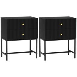 HOMCOM Modern Bedside Table Set of 2 with 2 Drawers for Bedroom, Black - thumbnail 2