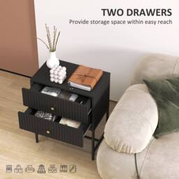 HOMCOM Modern Bedside Table Set of 2 with 2 Drawers for Bedroom, Black - thumbnail 5