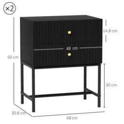 HOMCOM Modern Bedside Table Set of 2 with 2 Drawers for Bedroom, Black - thumbnail 3
