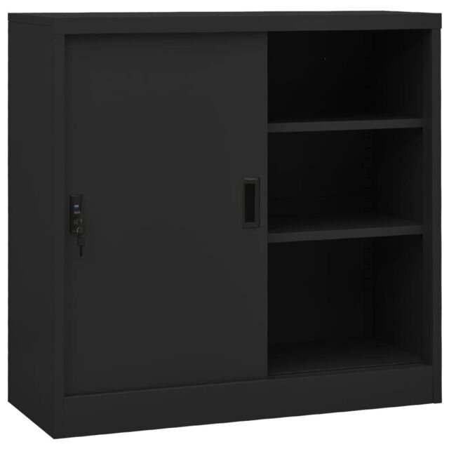 Berkfield Home Office Cabinet with Sliding Door Anthracite 90x40x90 cm Steel in Black - Size: 90 x 40 x 90 cm - image 1