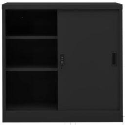 Berkfield Home Office Cabinet with Sliding Door Anthracite 90x40x90 cm Steel in Black - Size: 90 x 40 x 90 cm - thumbnail 3
