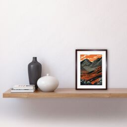 "Artery8 Wall Art Print Scafell Pike Mountain Landscape in Amber & Grey Artwork Framed 9X7 Inch in Brown - Size: W7"" x H9""" - thumbnail 2