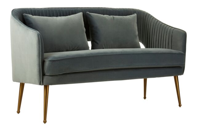 Orsina 2 Seater Dusky Blue Velvet Sofa For Lounge, Small Velvet Couch, Gold Finished Settee, Elegant Office Sofa Seat - image 1