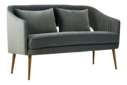 Orsina 2 Seater Dusky Blue Velvet Sofa For Lounge, Small Velvet Couch, Gold Finished Settee, Elegant Office Sofa Seat - thumbnail 1