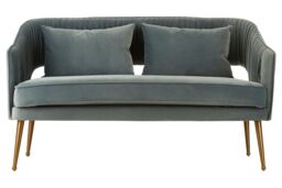 Orsina 2 Seater Dusky Blue Velvet Sofa For Lounge, Small Velvet Couch, Gold Finished Settee, Elegant Office Sofa Seat - thumbnail 4