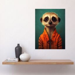 "Artery8 Wall Art Print Meercat Portrait Orange Quilted Jacket on Teal Background Modern Artwork Poster - Size: W18"" x H24""" - thumbnail 2