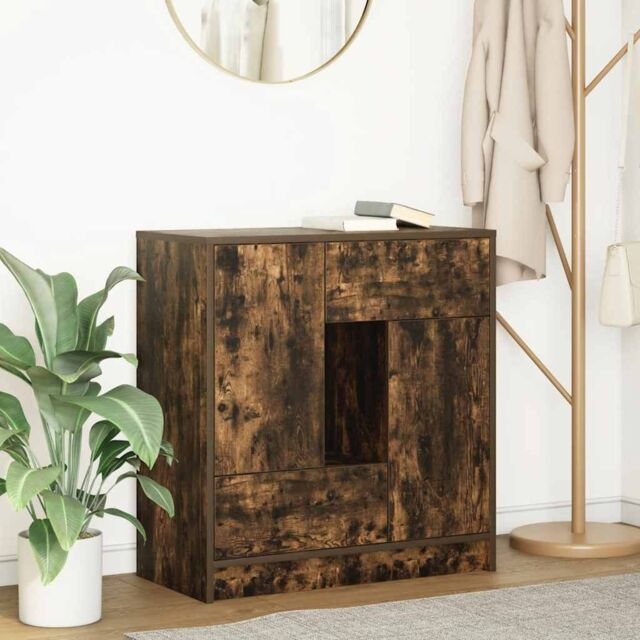 Berkfield Home Sideboard with Drawers & Doors Smoked Oak 70.5x34x74.5 cm in Brown - image 1
