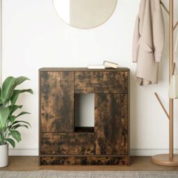 Berkfield Home Sideboard with Drawers & Doors Smoked Oak 70.5x34x74.5 cm in Brown - thumbnail 3
