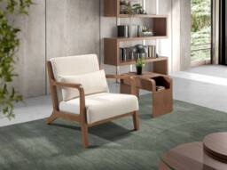 Angel Cerda White Fabric Armchair with Walnut Legs - thumbnail 3