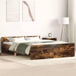 Berkfield Home Bed Frame with Headboard & Footboard Smoked Oak 140x200 cm in Brown - thumbnail 2