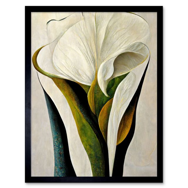 "Artery8 Wall Art Print White Calla Lily Flower Bouquet Detail Stylish Art Framed in Black - Size: W12"" x H16""" - image 1