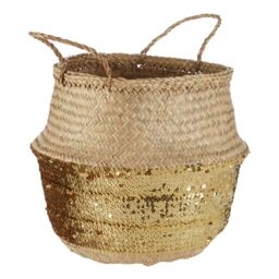 Orsina Black & Silver Medium Seagrass Basket, Decorative Seagrass Box, Stylish Storage Basket For Home, Or Closet in Gold - thumbnail 2