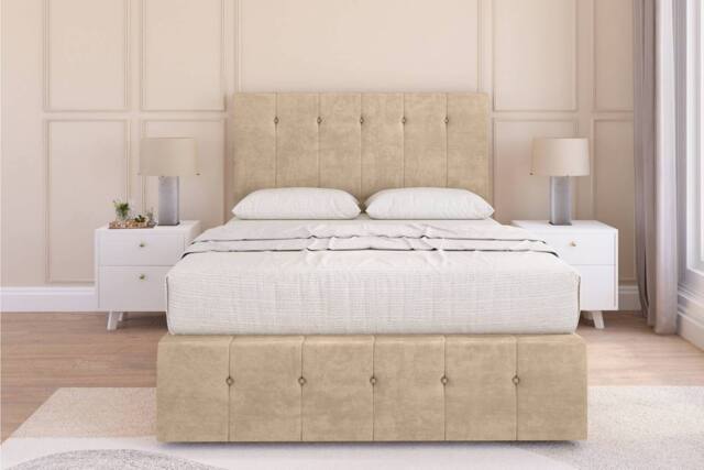 "Sloomy Cambridge Coniston Divan Base 4 Drawers-26"" Headboard & 12"" Footboard in Cream - Size: King" - image 1