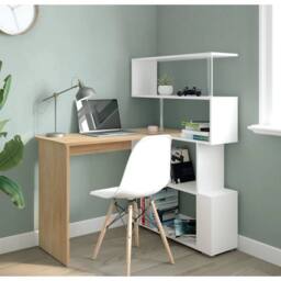 KORVIXA L-Shaped Desk Corner Computer Table in Brown - Size: 100 cm