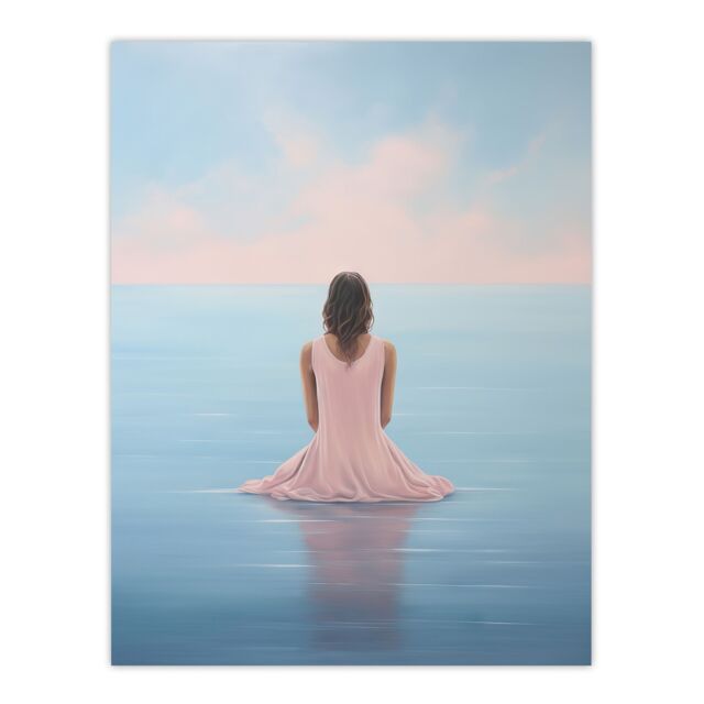 "Artery8 Wall Art Print Mindfulness Meditation Sea View Minimalist Serenity Poster in Blue - Size: W24"" x H32""" - image 1