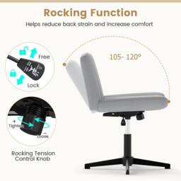Costway Height Adjustable Office Chair Swivel Padded Task Chair w/120° Rocking in Grey - thumbnail 3