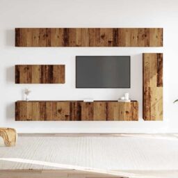 Berkfield Home 7 Piece TV Cabinet Set Wall-mounted Old Wood Engineered Wood - thumbnail 3