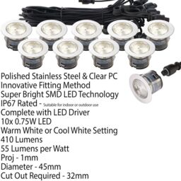 Loops IP67 Decking Plinth Light Kit 10x 45mm Colour Changing White Lamps Outdoor Rated - thumbnail 2