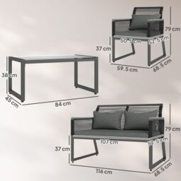 OUTSUNNY 4 Pieces Rattan Garden Furniture Set for 4 Person in Dark Grey - thumbnail 3