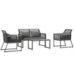 OUTSUNNY 4 Pieces Rattan Garden Furniture Set for 4 Person in Dark Grey - thumbnail 2