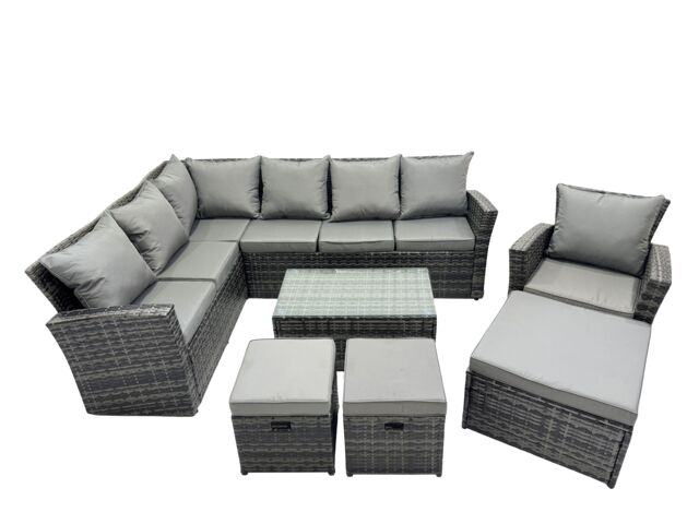 Fimous 10 Seat Rattan High Back Corner Sofa Set with 3 Stools Chair in Dark Grey - image 1