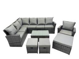 Fimous 10 Seat Rattan High Back Corner Sofa Set with 3 Stools Chair in Dark Grey - thumbnail 1