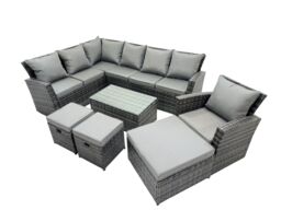 Fimous 10 Seat Rattan High Back Corner Sofa Set with 3 Stools Chair in Dark Grey - thumbnail 2