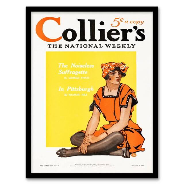 Artery8 Edward Penfield Framed Wall Art Vintage Magazine Cover Suffragette in Yellow - Size: A4 - image 1
