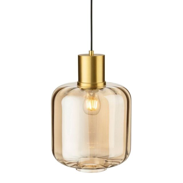 Netlighting Eton Pendant Light Brushed Brass with Amber Glass in Gold