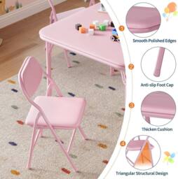 London Boutique 5PCS Kids Folding Table & Chair Set Dining Table &4 Upholstered Chairs in Pink - thumbnail 6