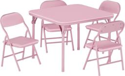 London Boutique 5PCS Kids Folding Table & Chair Set Dining Table &4 Upholstered Chairs in Pink - thumbnail 8