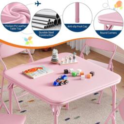London Boutique 5PCS Kids Folding Table & Chair Set Dining Table &4 Upholstered Chairs in Pink - thumbnail 5