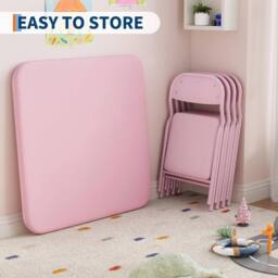 London Boutique 5PCS Kids Folding Table & Chair Set Dining Table &4 Upholstered Chairs in Pink - thumbnail 7