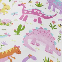 Happy Linen Company Kids Daisy Dino Dinosaur Park T-Rex Reversible Duvet Cover Bedding Set in White - Size: Single - thumbnail 4