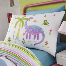 Happy Linen Company Kids Daisy Dino Dinosaur Park T-Rex Reversible Duvet Cover Bedding Set in White - Size: Single - thumbnail 3