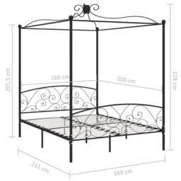 Berkfield Home Canopy Bed Frame Black Metal 160x200 cm - thumbnail 5