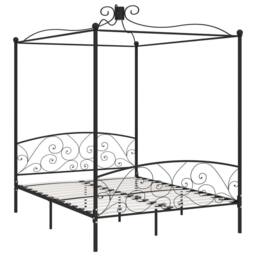 Berkfield Home Canopy Bed Frame Black Metal 160x200 cm - thumbnail 1