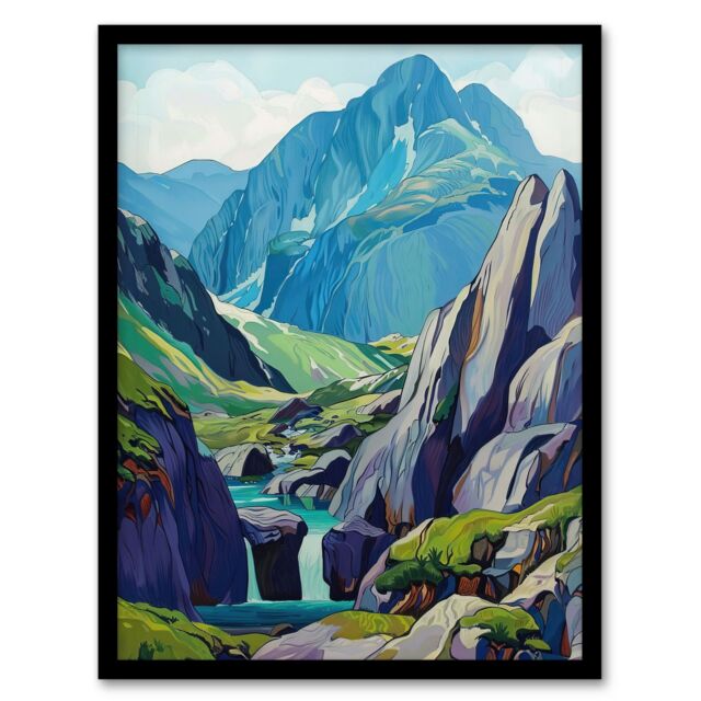 "Artery8 Snowdonia National Park Wales Landscape Painting Framed Art Print in Blue - Size: W12"" x H16""" - image 1