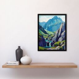 "Artery8 Snowdonia National Park Wales Landscape Painting Framed Art Print in Blue - Size: W12"" x H16""" - thumbnail 4