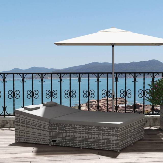 OUTSUNNY 2 Person Rattan Daybed Lounger Garden Recline Chair Furniture Adjustable in Grey - image 1