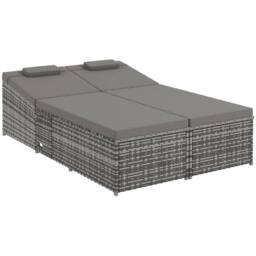 OUTSUNNY 2 Person Rattan Daybed Lounger Garden Recline Chair Furniture Adjustable in Grey - thumbnail 2